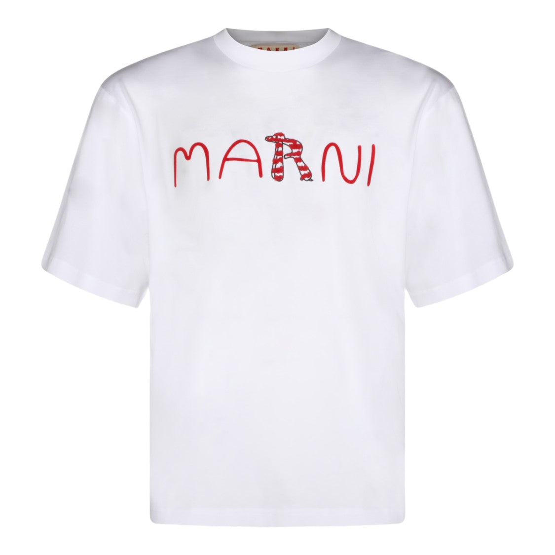Marni Short-Sleeve Graphic White T-Shirt With Textured Detail