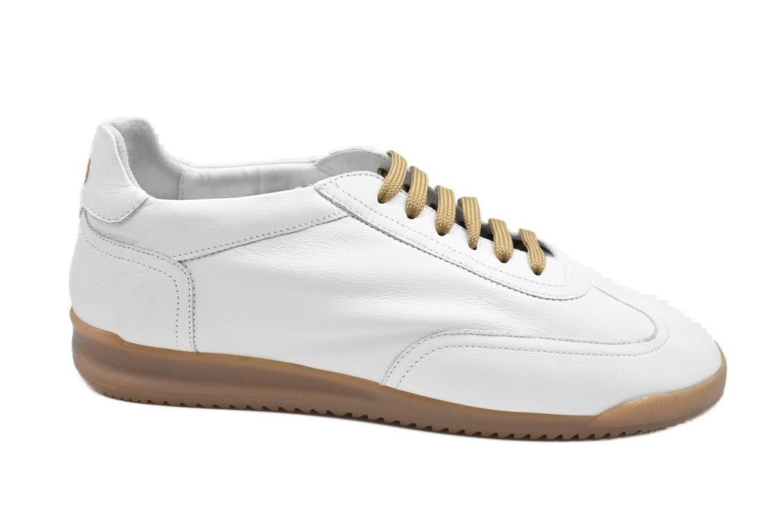 Soldini White Leather Laced Flat Shoes