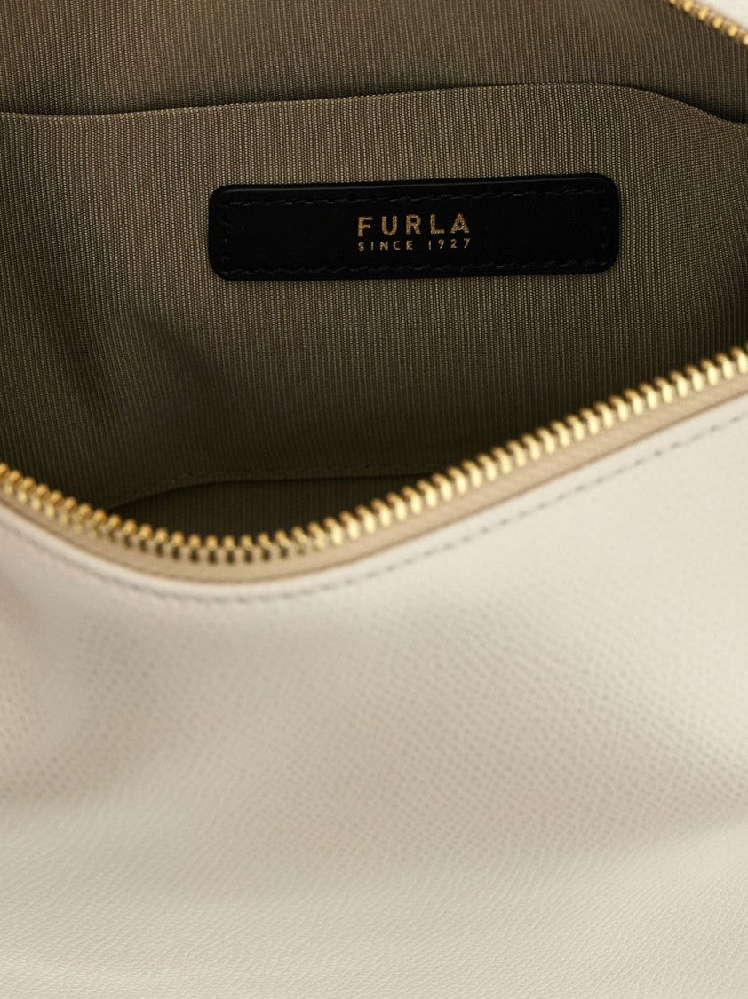 Furla Beige Structured Metal Logo Shoulder Bag