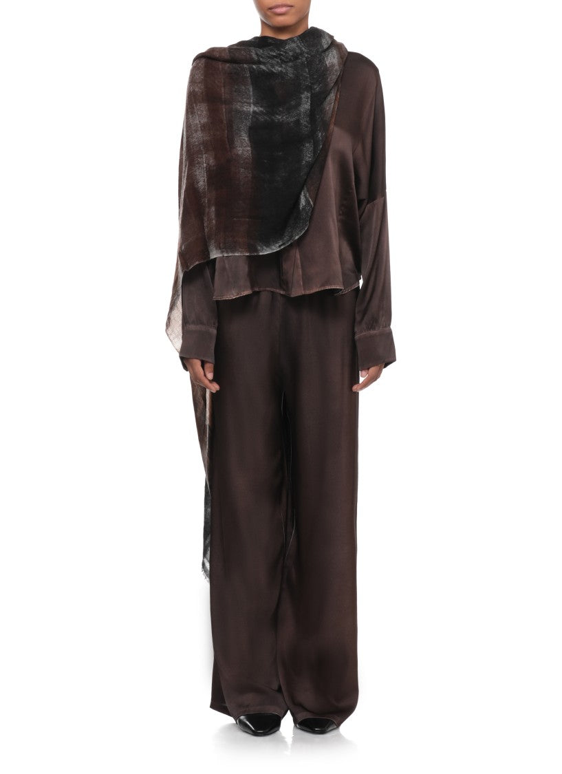Avant Toi Wide-Cut Brown Silk Trousers With Elastic Waistband