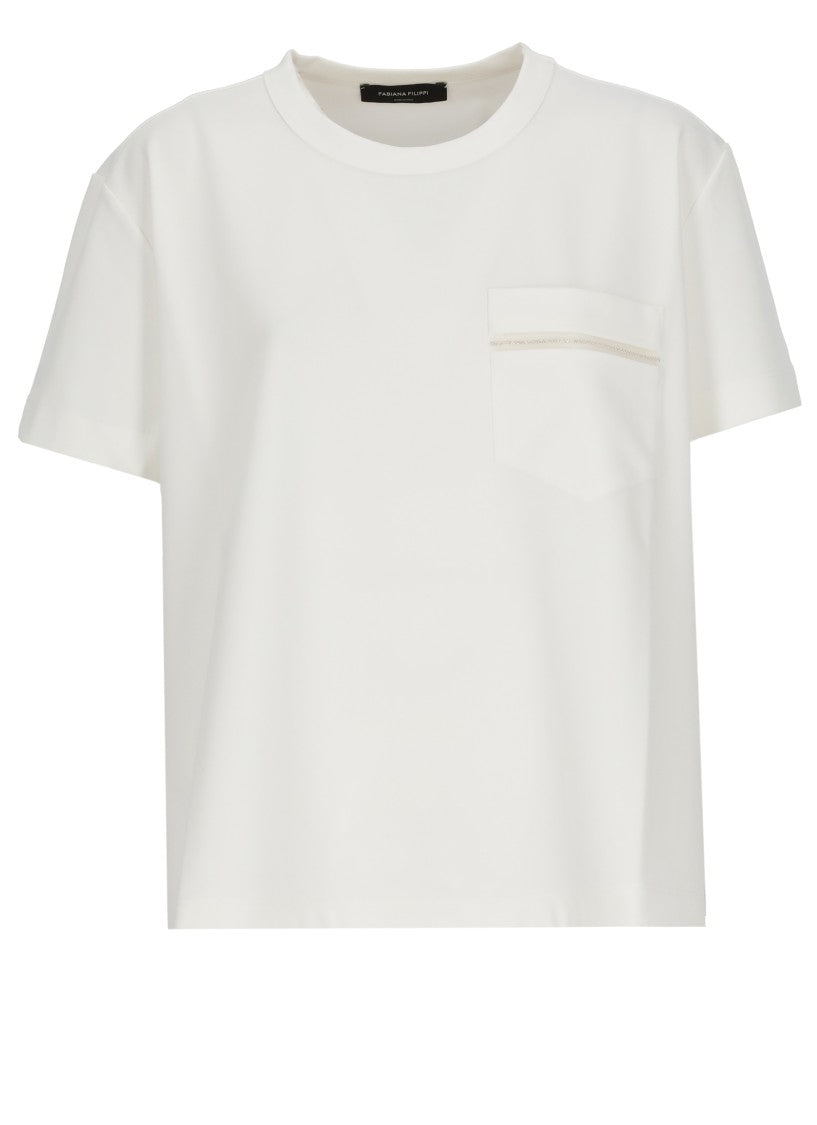 Fabiana Filippi White Lightpoint Detail Viscose T-Shirt
