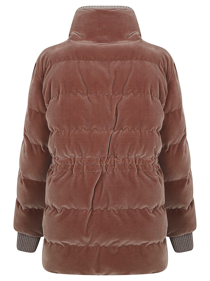 Fabiana Filippi Plush Quilted Brown Coat With Ribbed Details