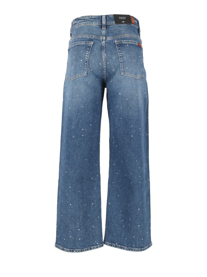 7 For All Mankind Blue Shine Stovepipe Straight-Leg Jeans
