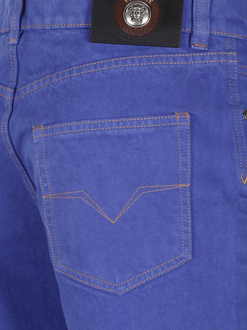 Versace Straight-Leg Denim Jeans With Contrast Stitching And Branded Patch