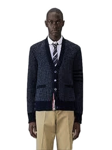 Thom Browne Textured Blue Knit Cardigan