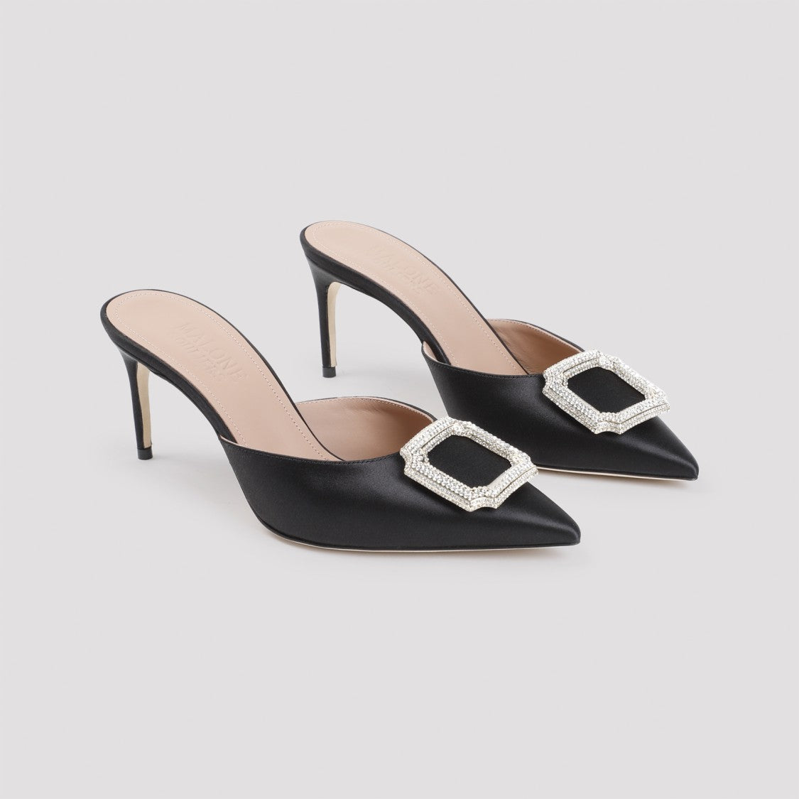 Malone Souliers Black Satin Mules
