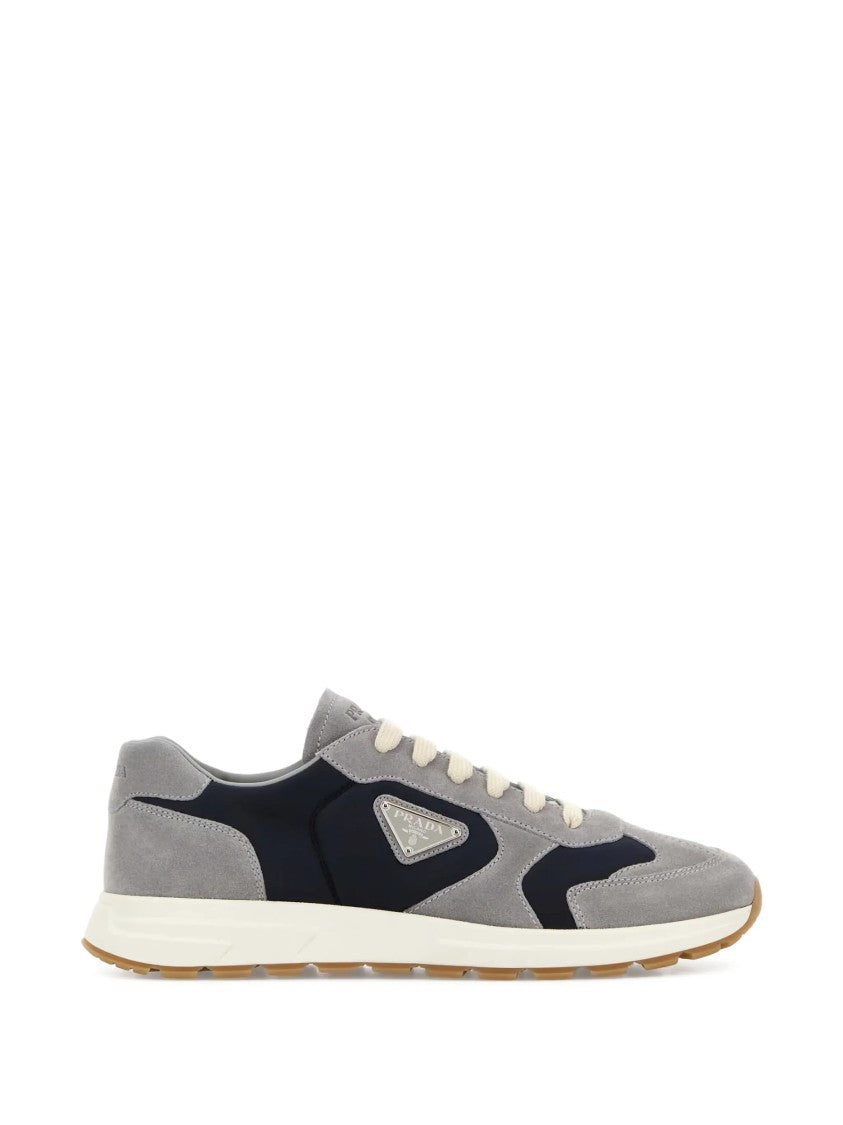 Prada Grey Prax Suede/Fabric Low-Profile Sneakers