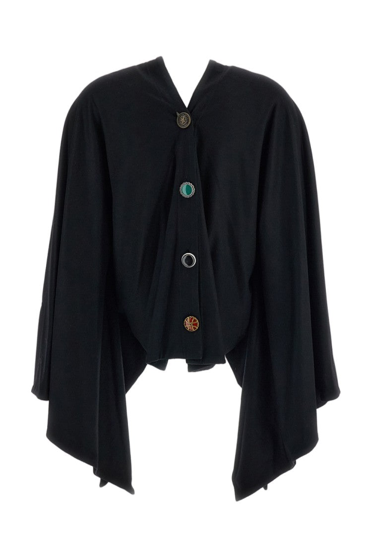 Junya Watanabe Black Velvet Overlay Wool Knit T-Shaped Cape