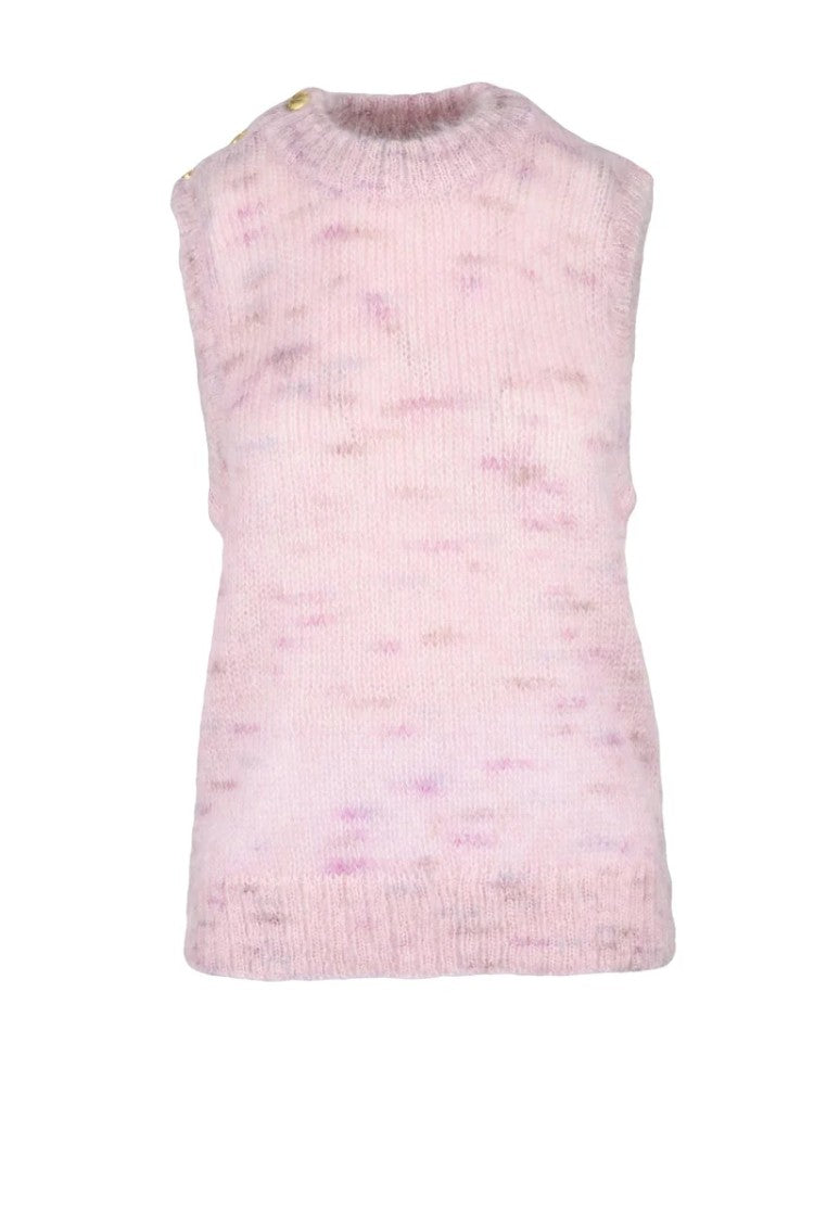 Ganni Soft Pink Mohair Blend Sleeveless Vest