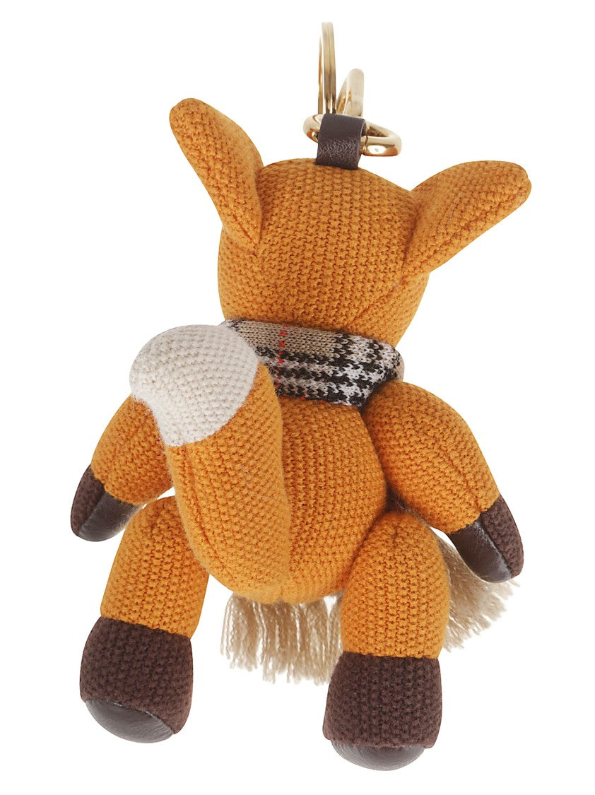 Burberry Fox-Shaped Knitted Keychain Accessory With Plaid Scarf