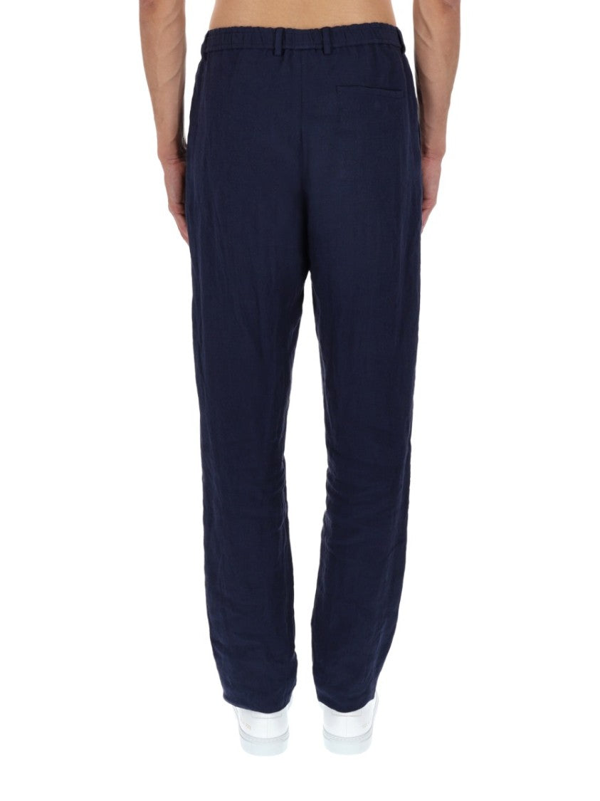 Emporio Armani Deep Navy Relaxed Fit Linen Trousers