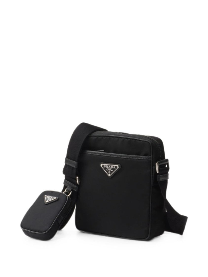 Prada Black Rectangular Triangular Logo Crossbody Bag