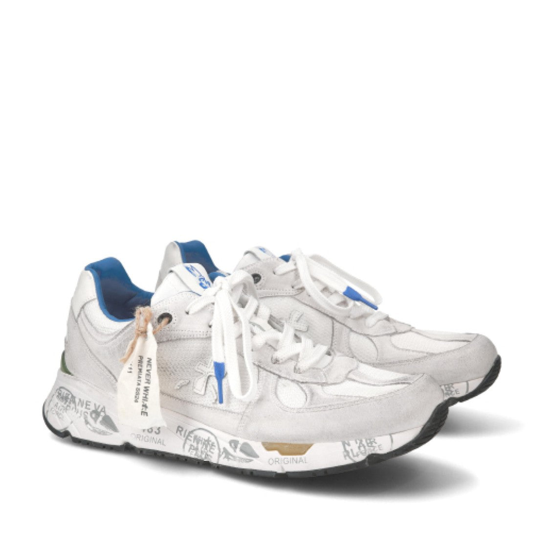 Premiata Suede And White Mesh Technical Fabric Mase Sneakers
