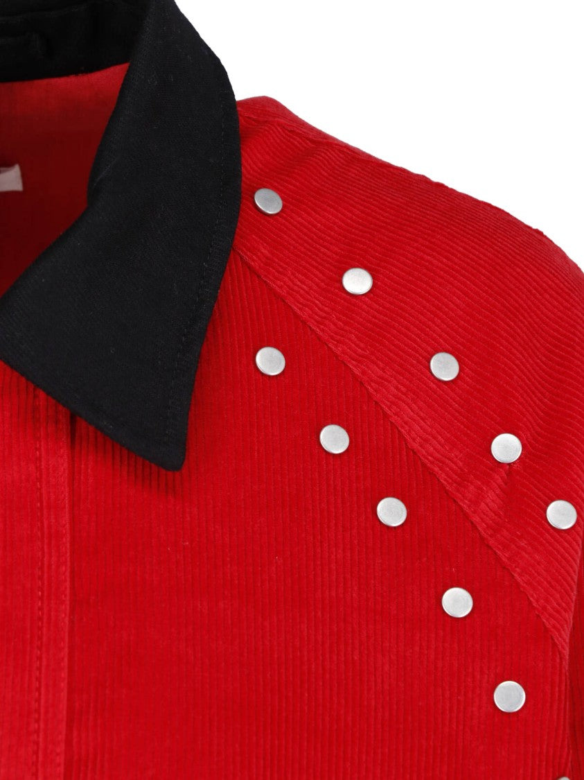 Gimaguas Red Joaquin Ribbed Velvet Studded Coat