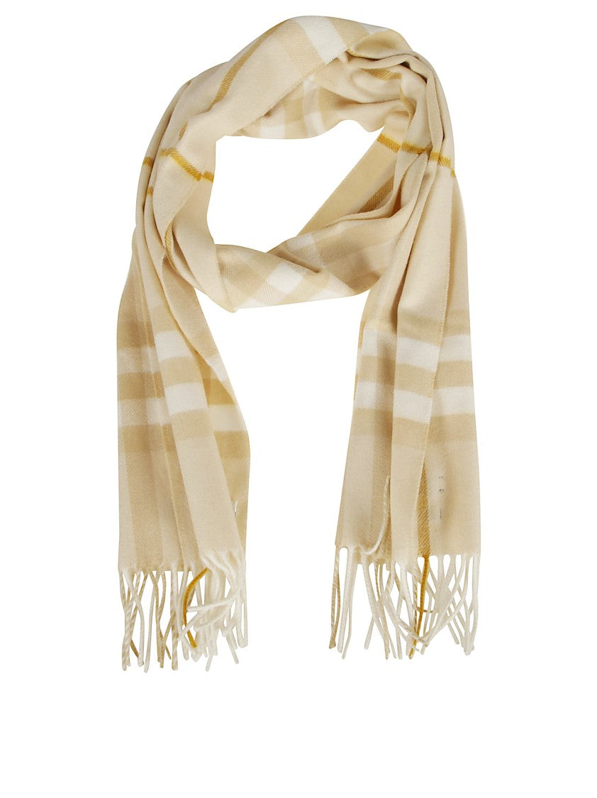 Burberry Check Cashmere Scarf With Fringed Edges