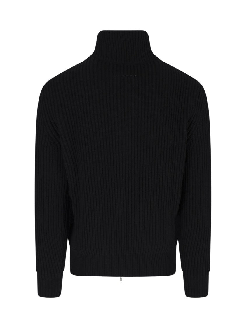 Mm6 By Maison Margiela Black Wool-Blend Ribbed Zip Turtleneck
