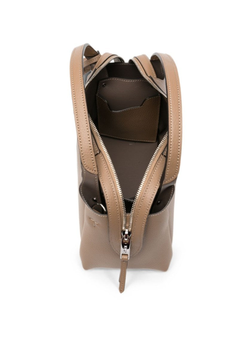Tod's Structured Brown Calfskin Handbag With Dual Top Handles