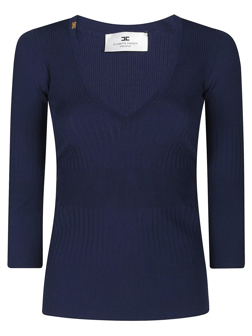 Elisabetta Franchi Tricot Viscose Blend V Neck Sweater