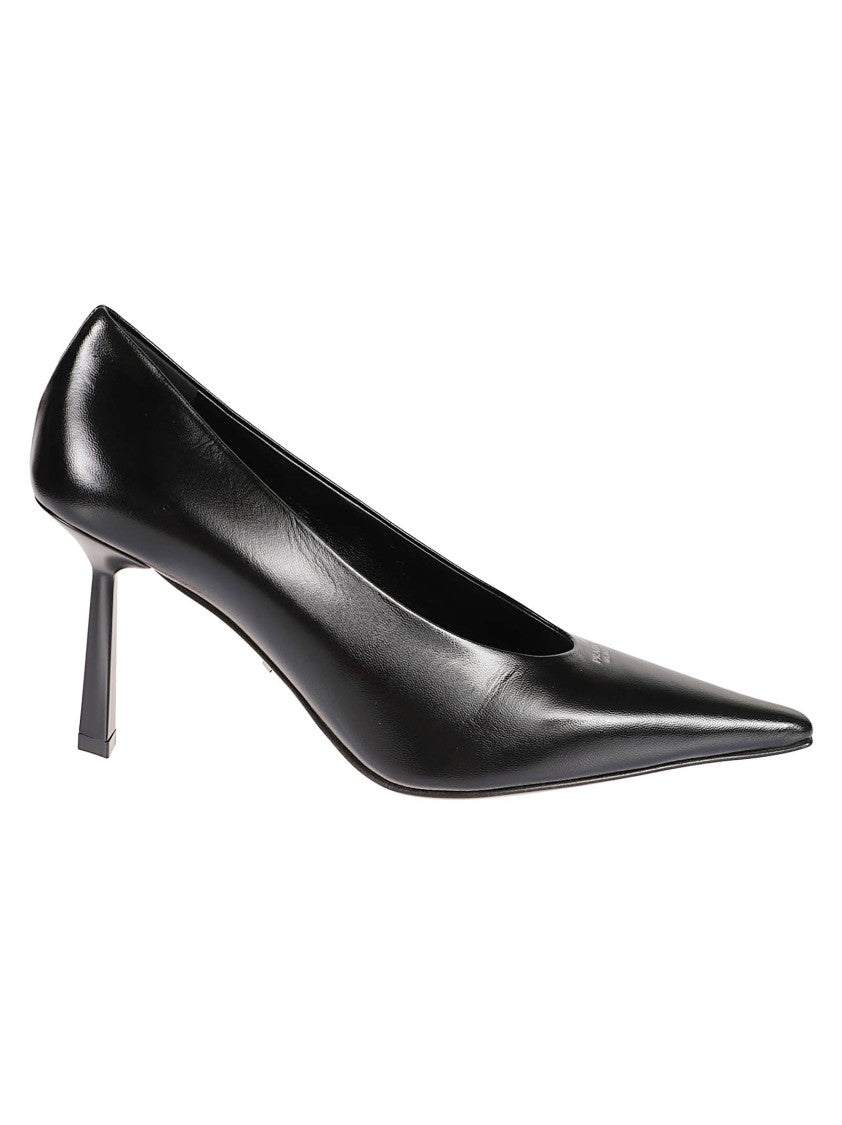 Prada Pointed-Toe Black Leather Pumps With Flared Mid-Heel