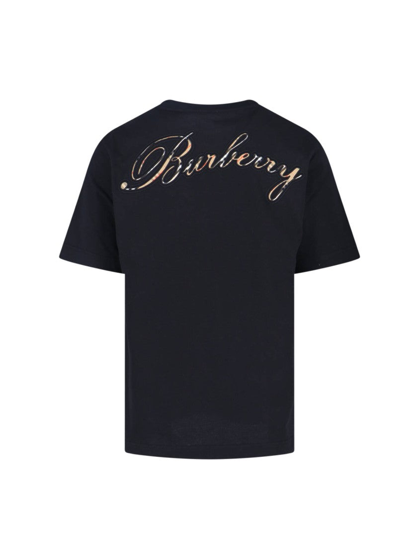 Burberry "Check" Logo T-Shirt, In Black Cotton