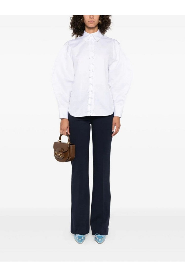 Pinko Blue High-Waist Crease Viscose-Blend Flared Pants