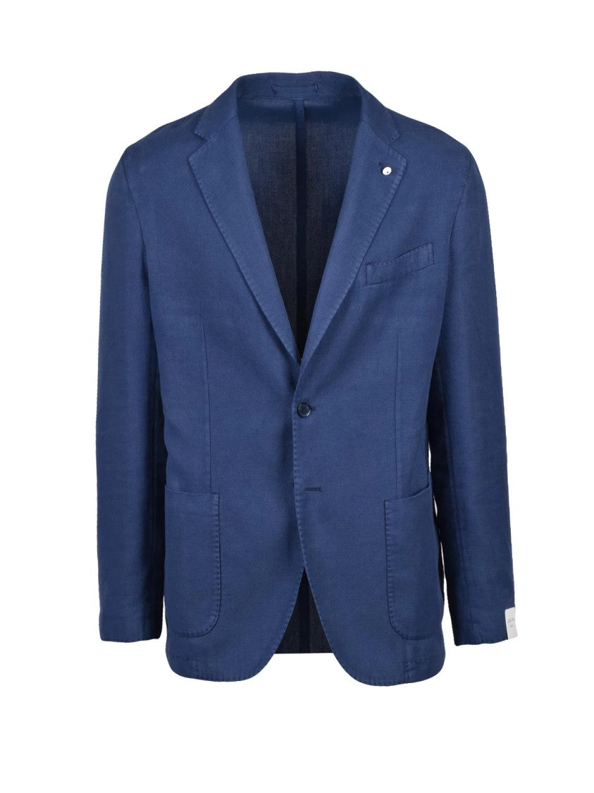 L.B.M. 1911 Blue Cotton Ramie Rounded Blazer Jacket