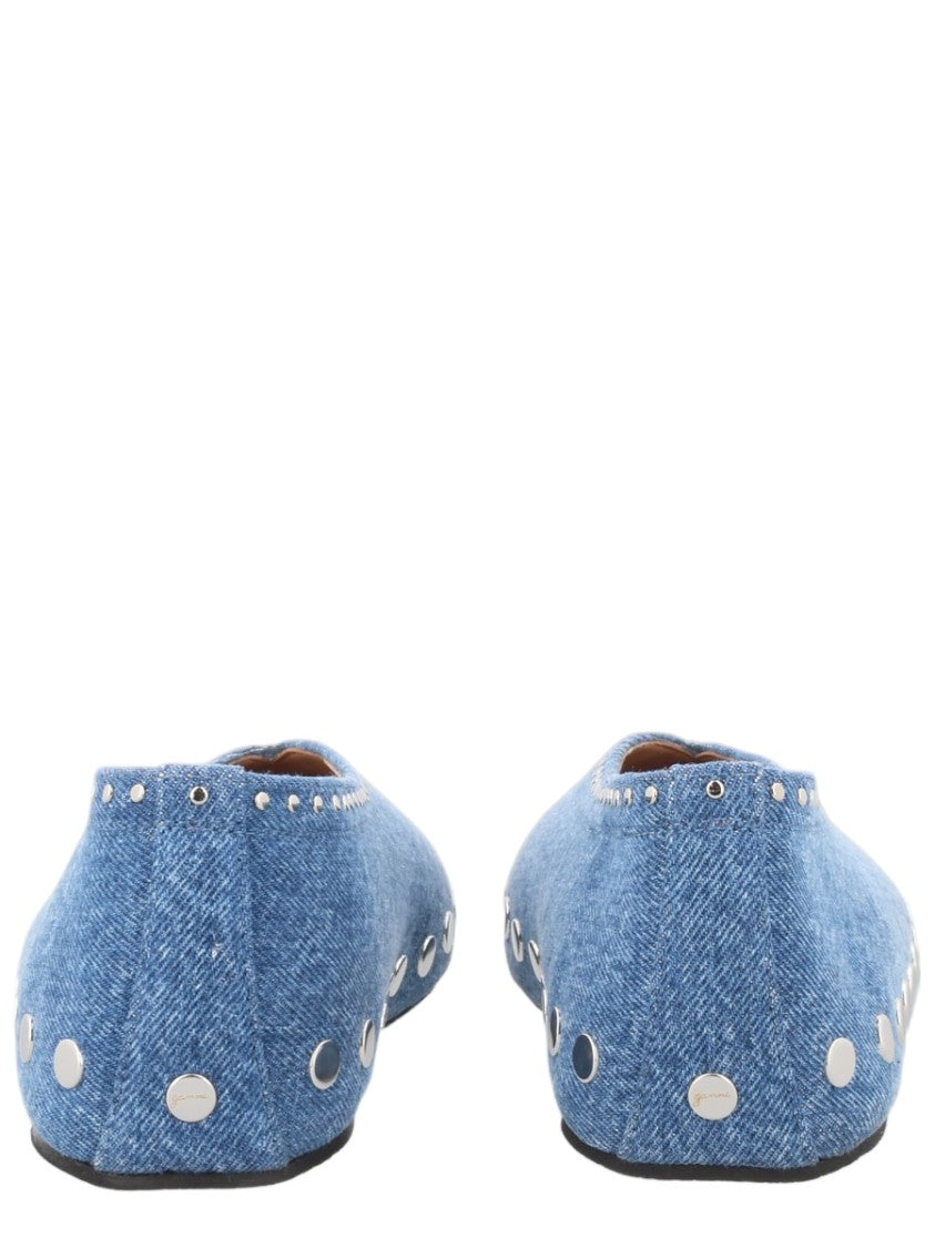 Ganni Jenny Denim Metal Studs Flats