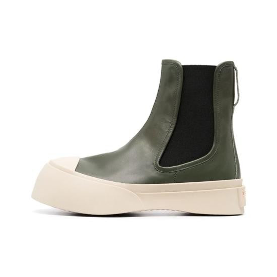 Marni Muted Olive Green Leather Boots With Platform Sole