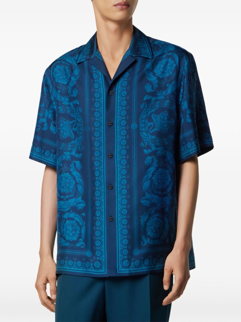 Versace Baroque Pattern Short-Sleeve Shirt With Camp Collar