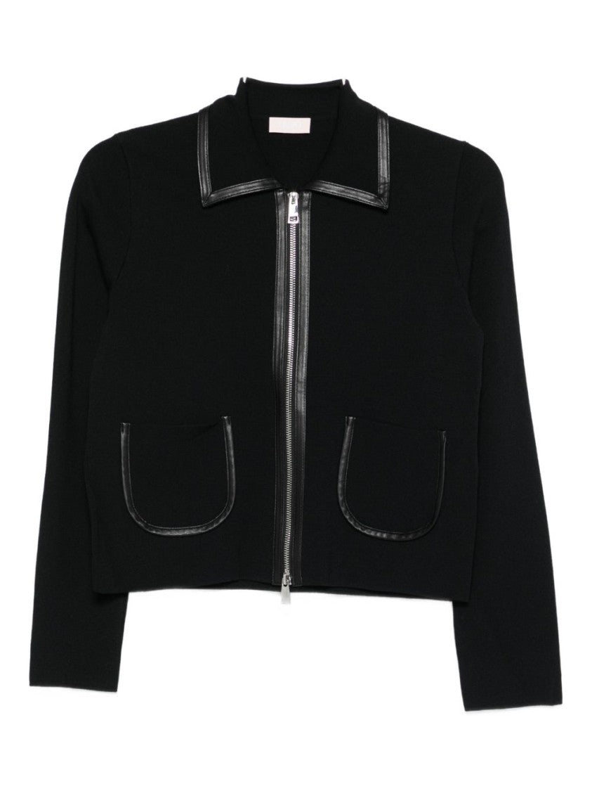 Liu Jo Cropped Black Jacket With Leather Trim