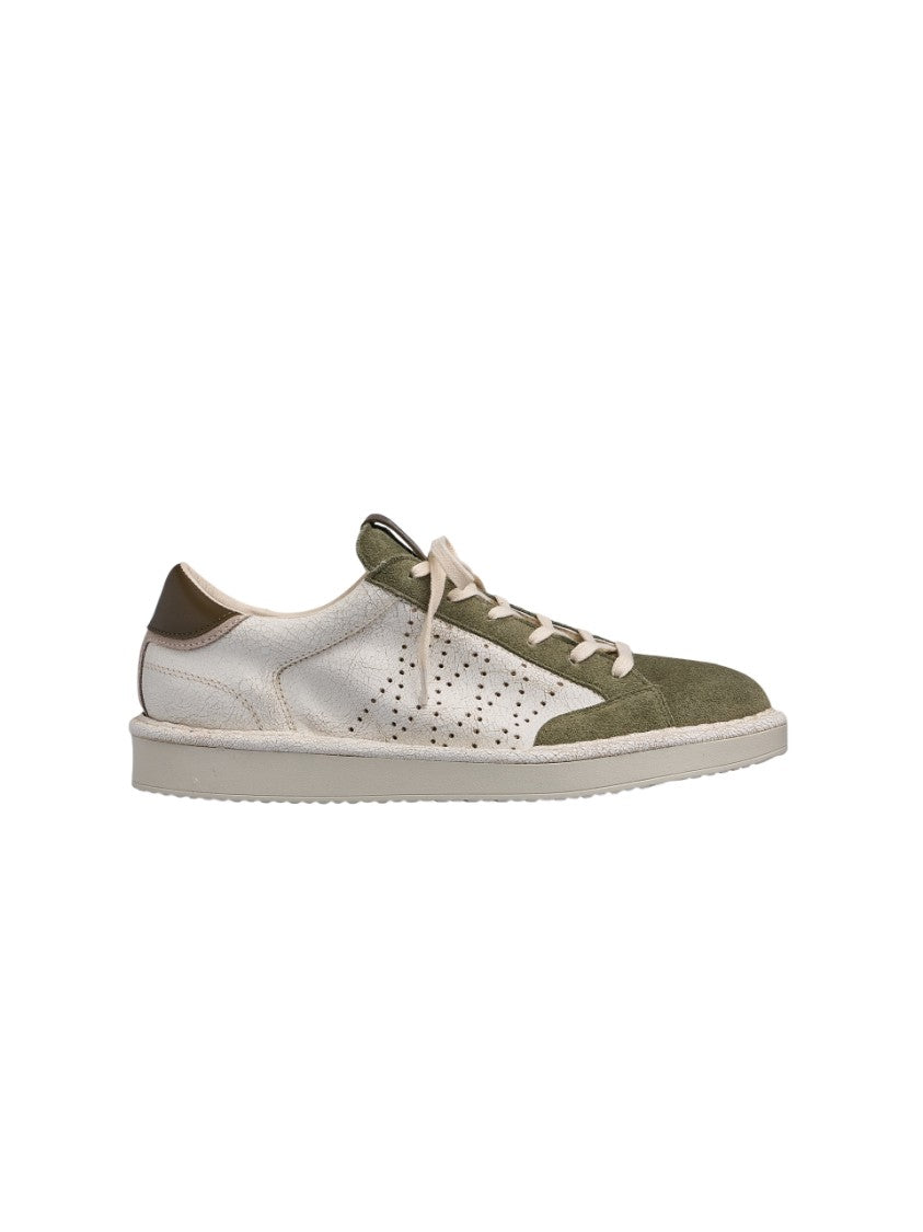 Panchic Ivory Leather Military Green Suede Sneakers