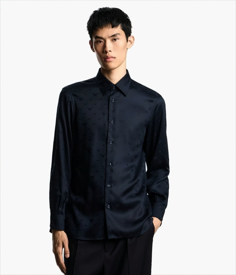 Emporio Armani Lyocell Jacquard Shirt With All-Over Eagle Design