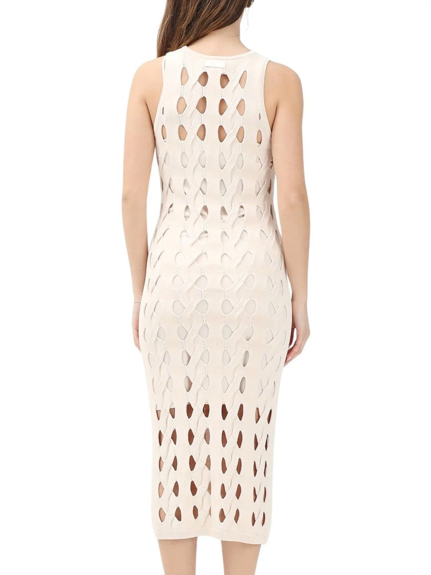 Pinko White Viscose Nylon Tricot Sheath Dress