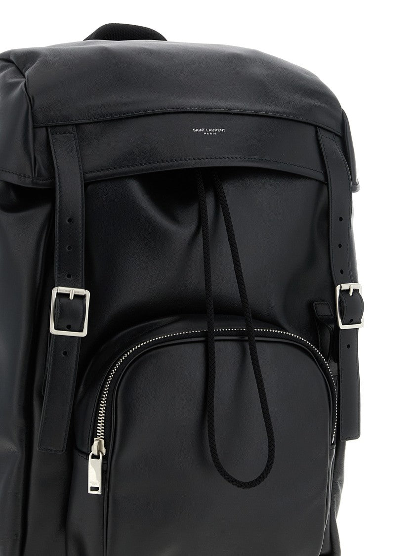 Saint Laurent Calfskin Leather Backpack With Flap Closure