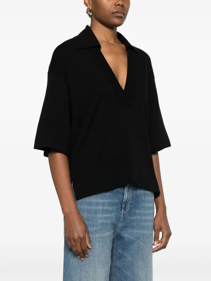 Malo Deep V-Neck Black Polo Shirt