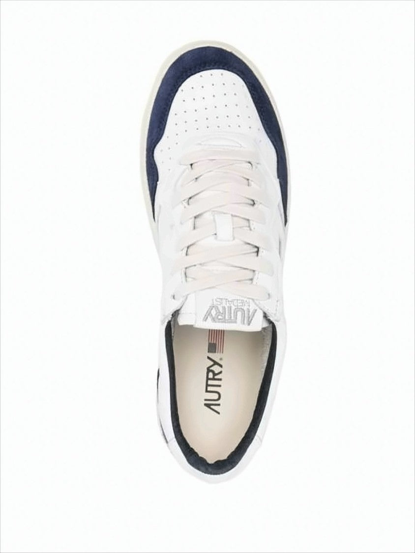 Autry White Leather Low-Top Sneakers With Navy Suede Accents