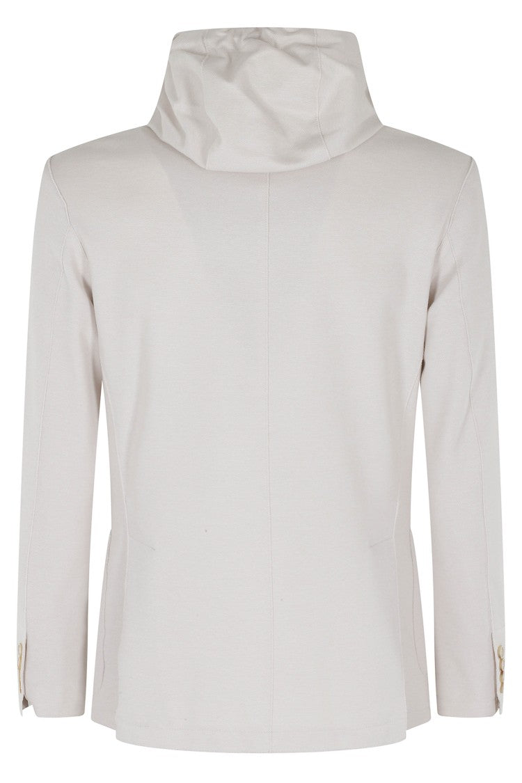 Eleventy Light Beige Single-Breasted Removable-Hood Cotton-Blend Blazer