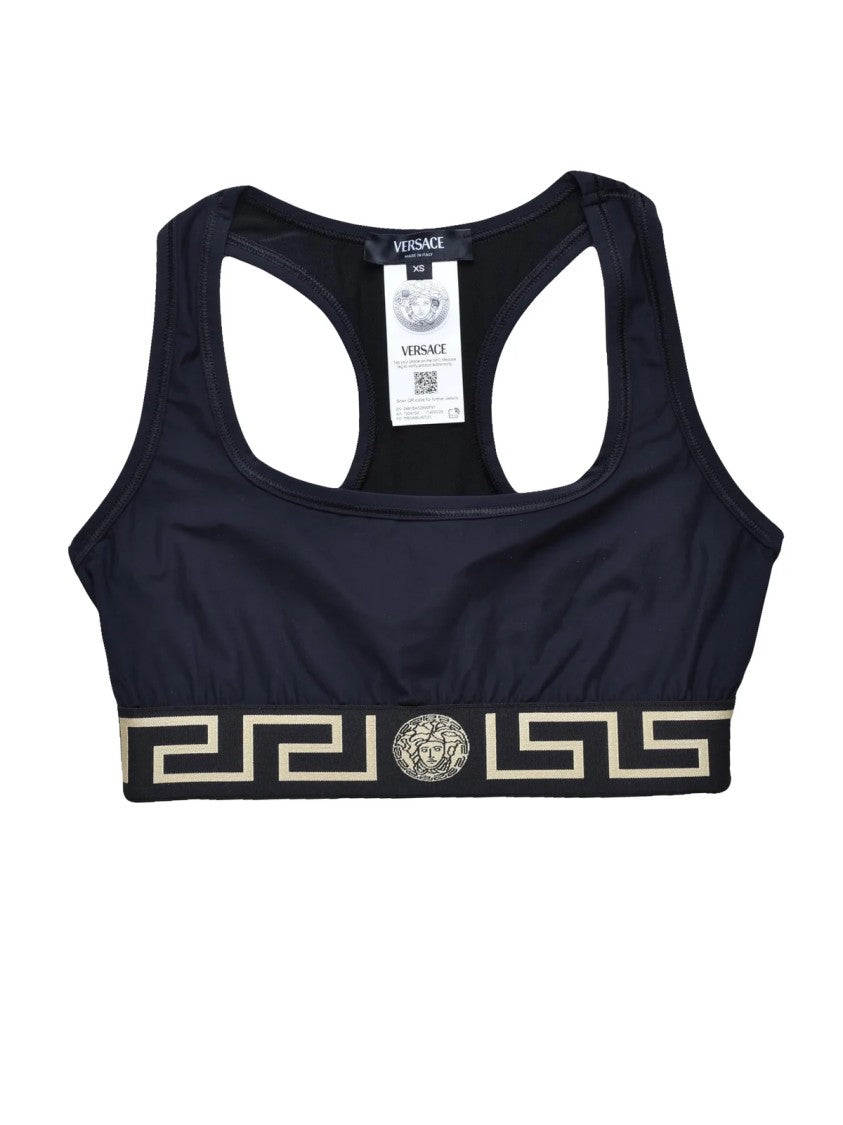 Versace Collection Black Fitted Racerback Greek Key Nylon-Blend Tank Top