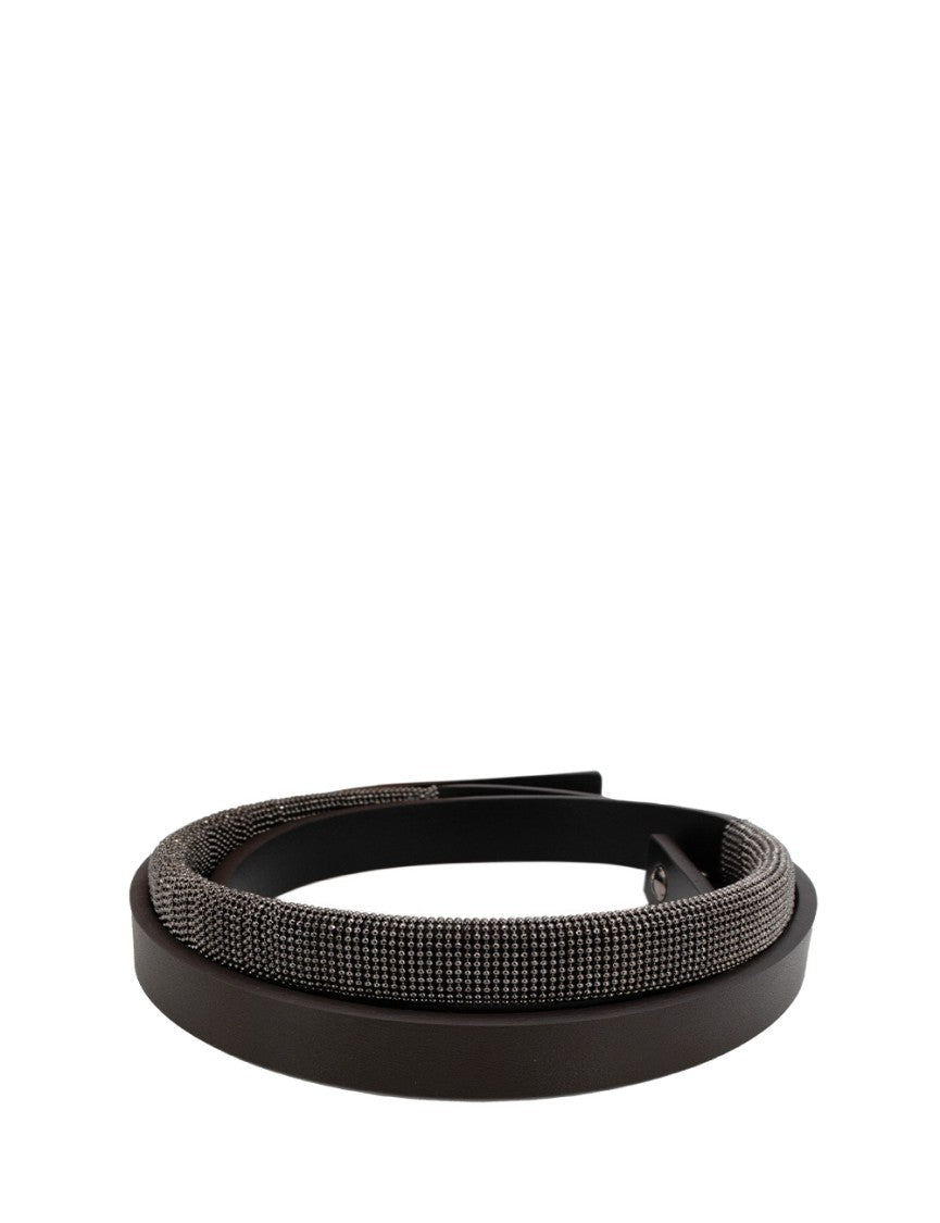 Le Tricot Perugia Buckle-Free Brown Leather Belt With Snap Button Closure