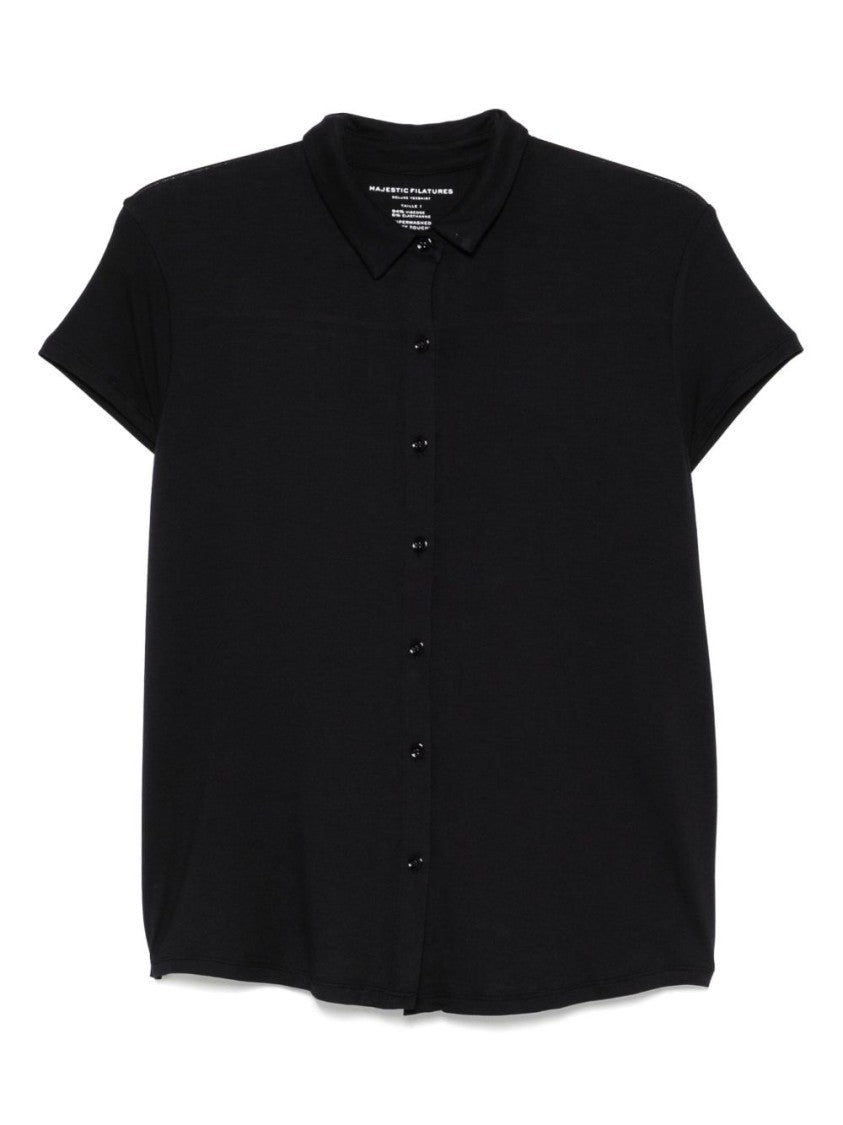 Majestic Filatures Classic Black Shirt With Short Sleeves