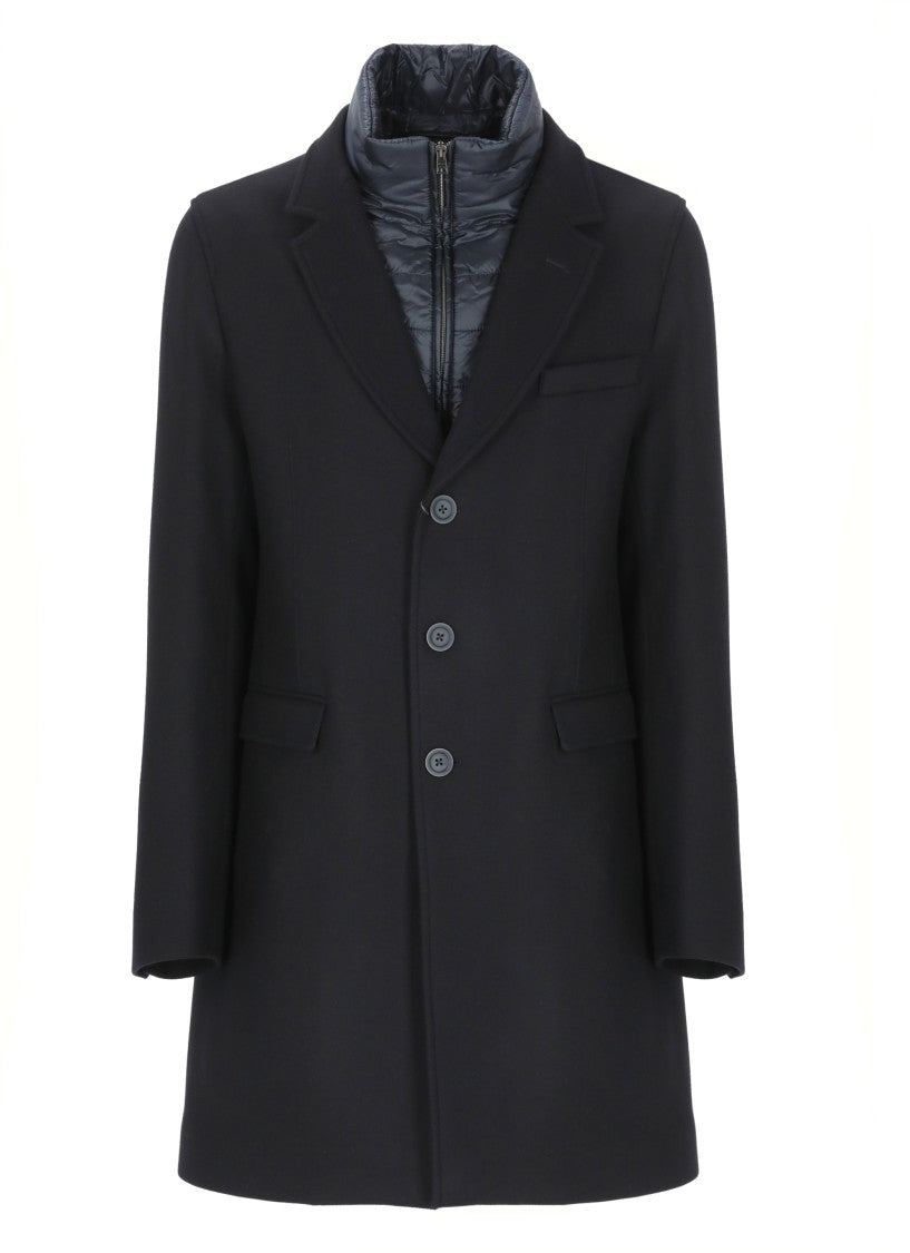 Herno Tailored Blue Wool Coat With Peak Lapel
