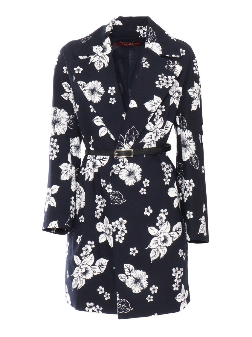 Max Mara Floral-Print Fitted Overcoat With Classic Lapel