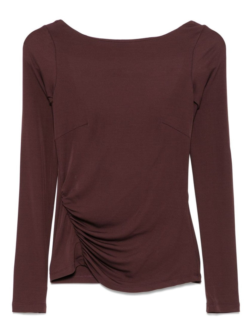 Elisabetta Franchi Brown Draped Long Sleeve T-Shirt