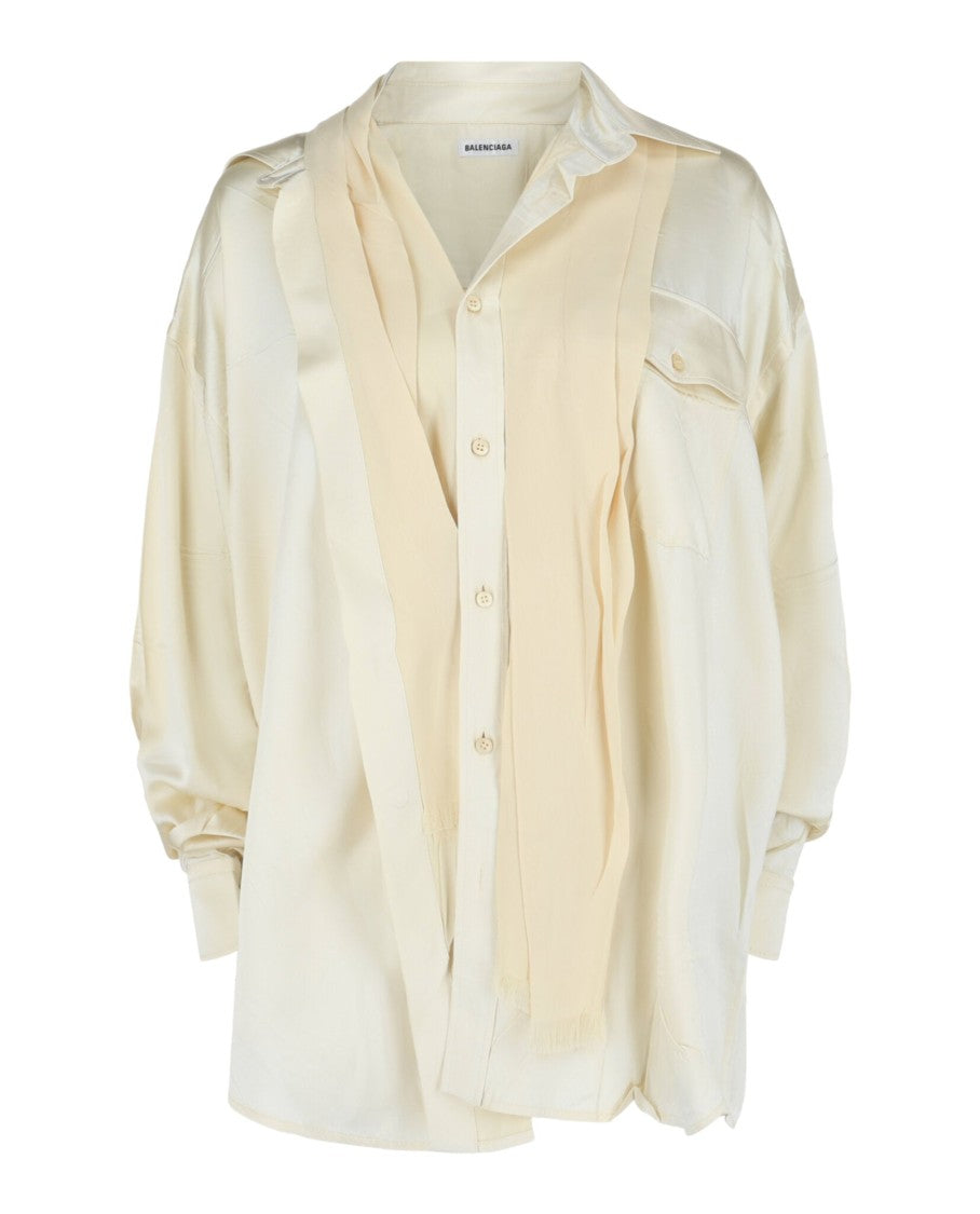 Balenciaga Patched Scarf Shirt In Fluid Satin