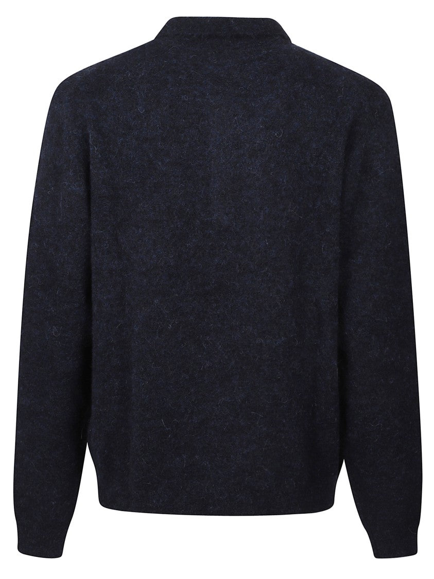 Sunflower Dark Blue Wool Knit Sweater With Polo Neck