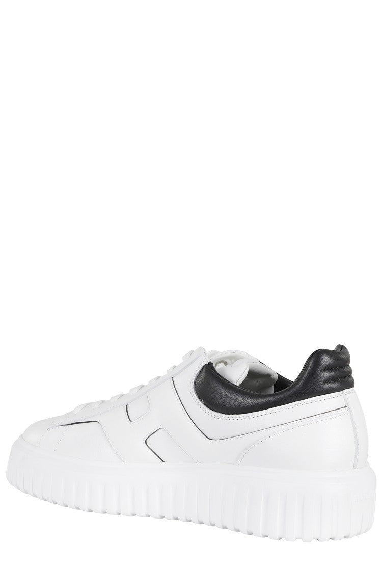 Hogan White Black H-Stripes Laced Leather Sneakers