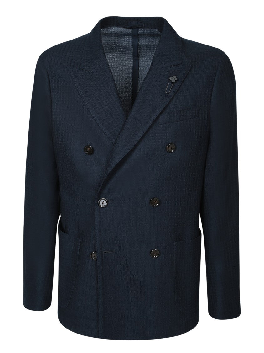 Lardini Double-Breasted Cotton Blazer With Knit Texture