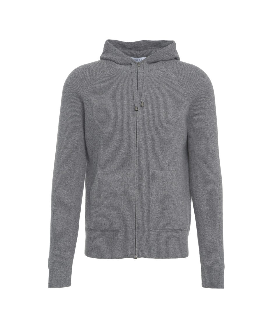 Gender Hooded Knit Jacket With Double-Slider Zipper And Ribbed Cuffs