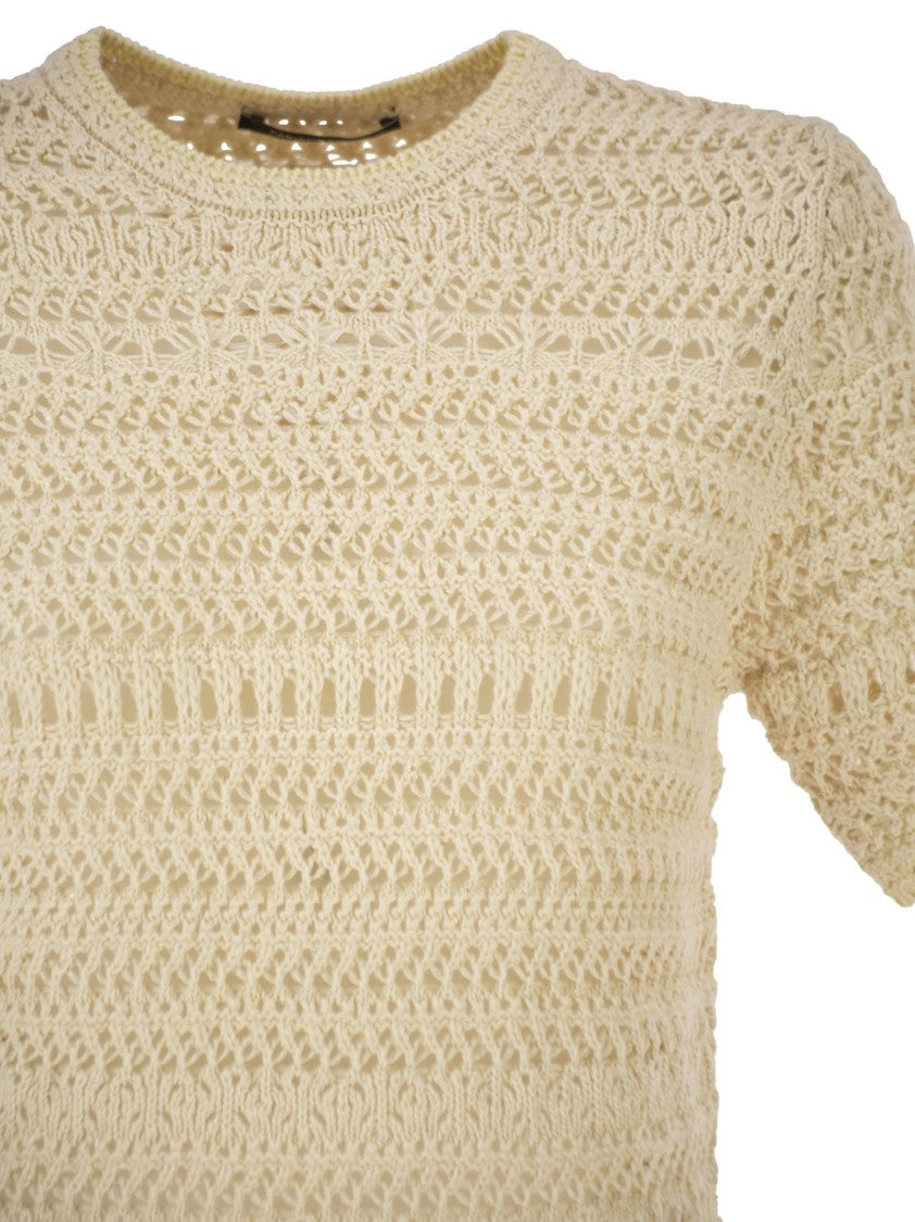 Fabiana Filippi Short-Sleeved Jumper In Fancy Crochet Stitch With Sequins