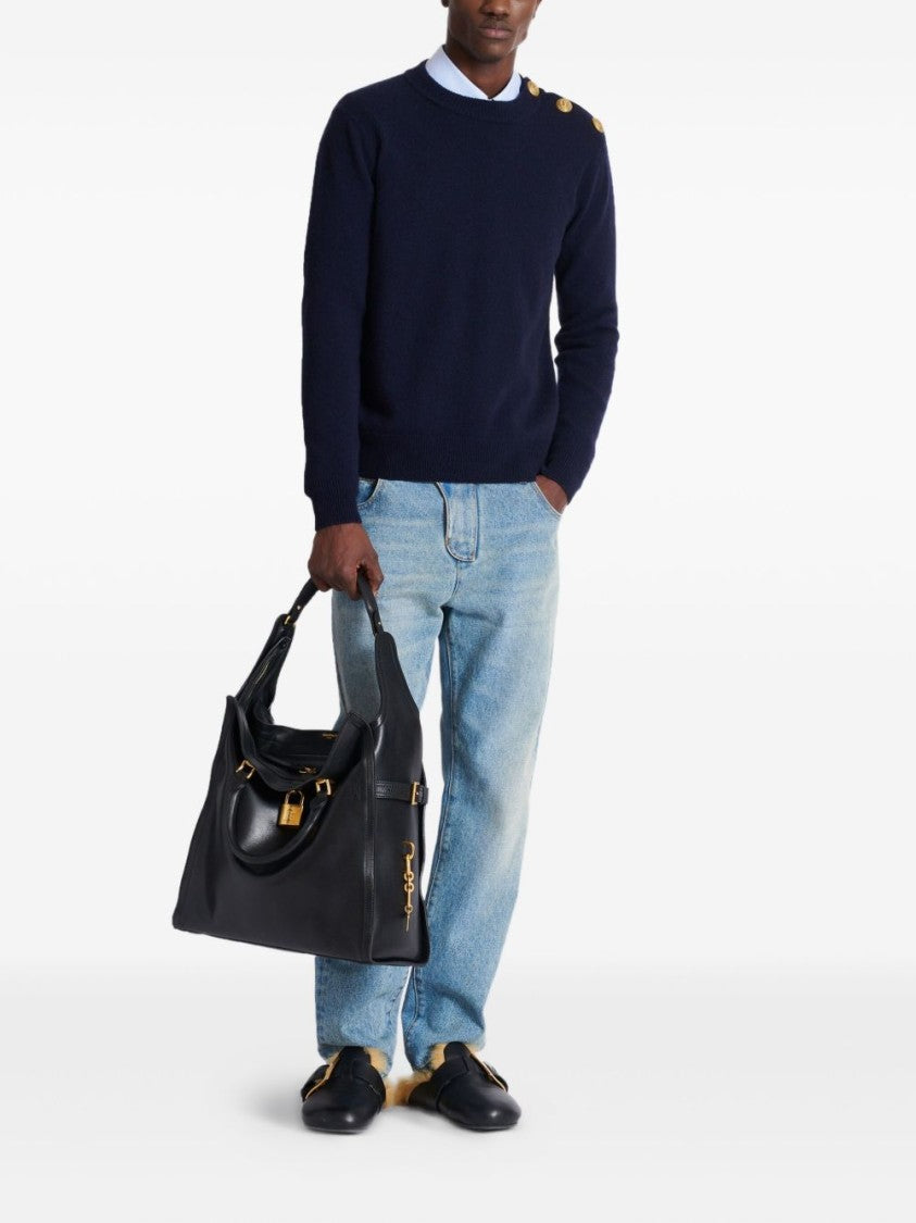 Balmain Blue Whiskering Straight-Leg Jeans